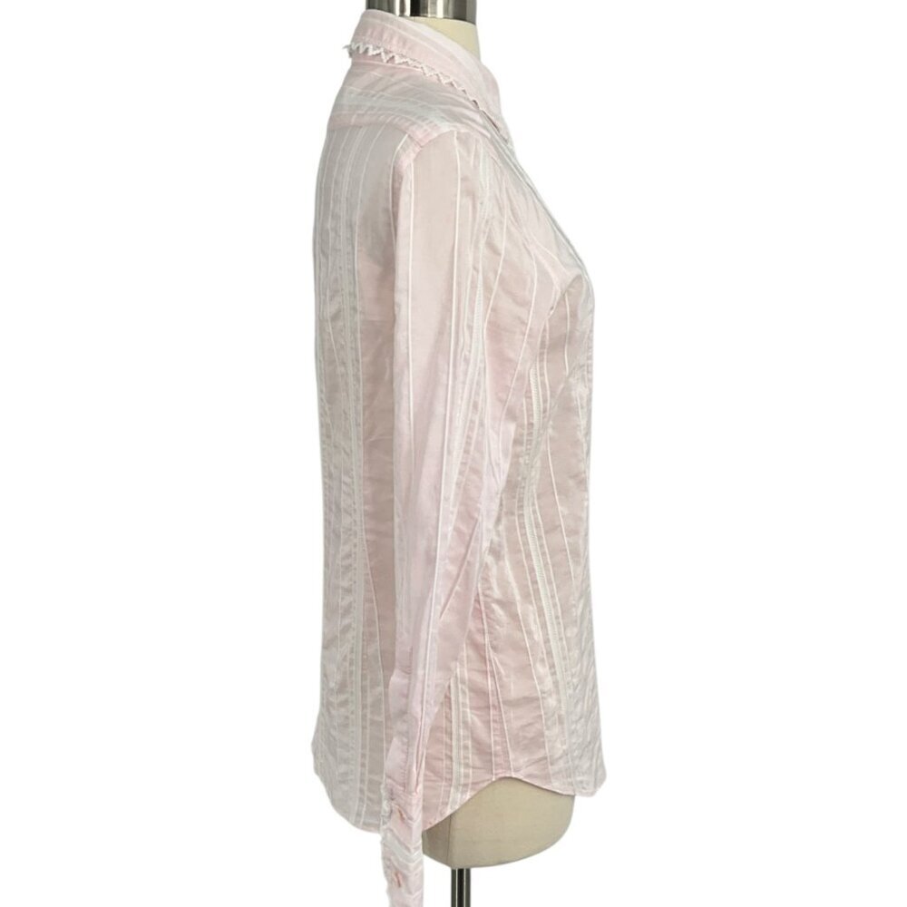 Bella Freud Button Down Shirt Pink Striped Scalloped Collar Cuffs Size 8 Preppy - Picture 8 of 12